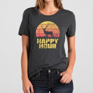 Maroutee Happy Hour Deer Sunset T-Shirt