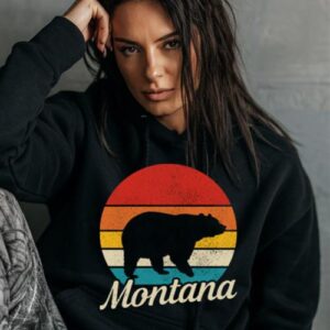 Maroutee Montana Vintage Grizzly Bear Camping Hoodie