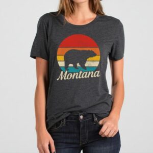 Maroutee Montana Vintage Grizzly Bear Camping T-Shirt
