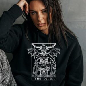 Maroutee The Devil Tarot Card Baphomet Gothic Halloween Hoodie