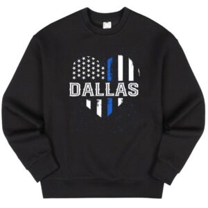 Maroutee Thin Blue Line Heart Dallas Police Officer Sweater