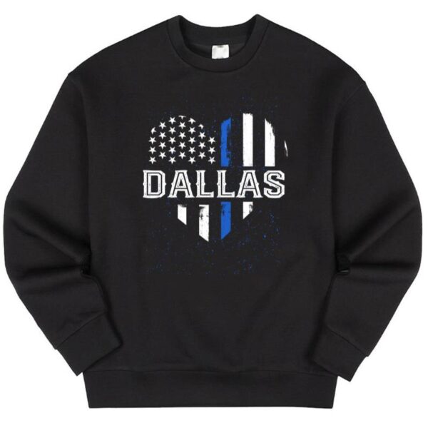 Maroutee Thin Blue Line Heart Dallas Police Officer Sweater