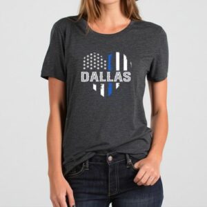 Maroutee Thin Blue Line Heart Dallas Police Officer T-Shirt